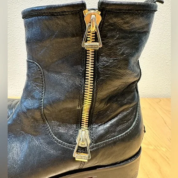 Jimmy Choo Moto Boots, Black Leather, Women'sEU 39